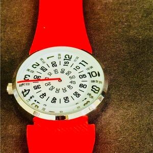 Red Silicone Strap Analog Watch with White Dial
